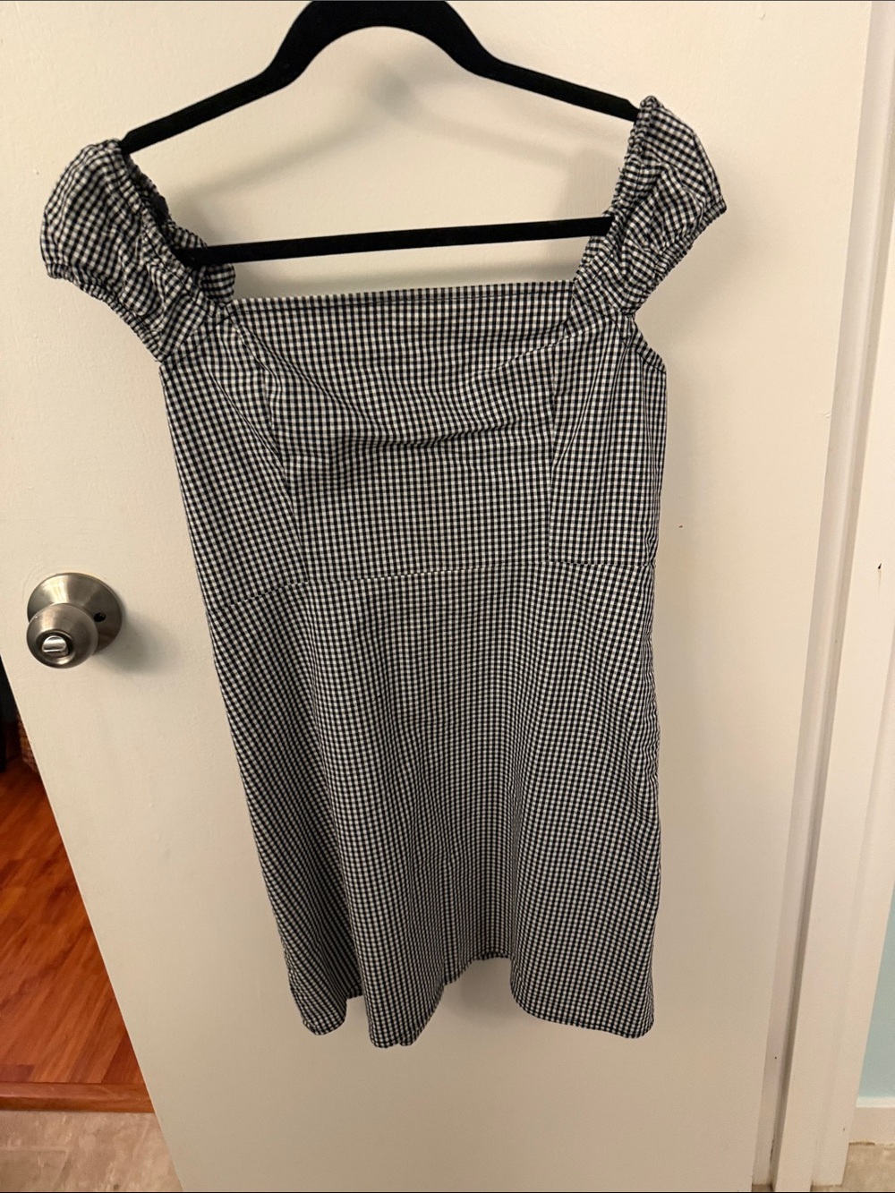 Garage Black & White Gingham Off-Shoulder Mini Dress